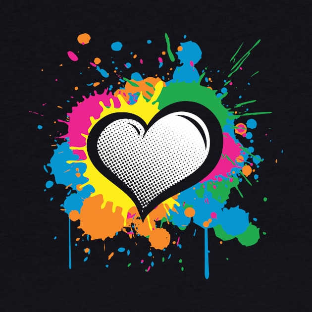 Love Heart Multi Color Paint Splash Splatter by fizzyllama